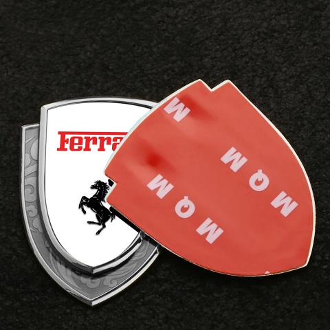 Ferrari Metal Domed Emblem Silver White Red Logo Black Horse Edition