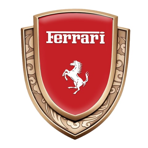 Ferrari Badge Self Adhesive Gold Crimson Background White Logo Design