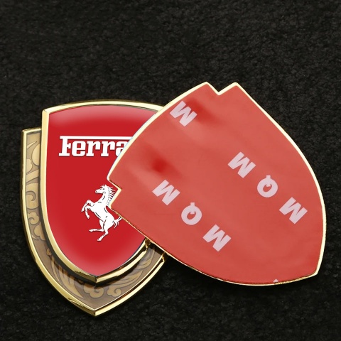 Ferrari Badge Self Adhesive Gold Crimson Background White Logo Design