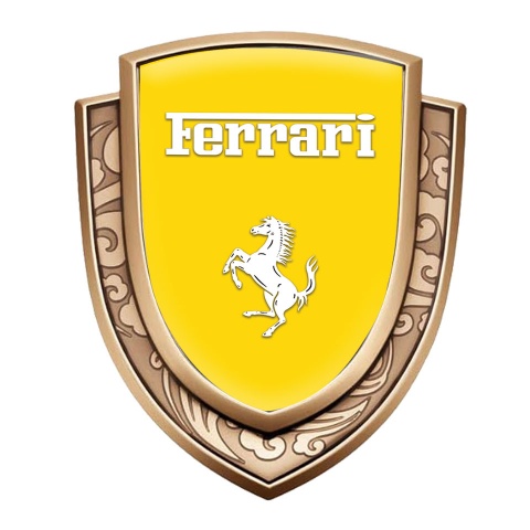 Ferrari Emblem Badge Self Adhesive Gold Yellow Base Pure White Logo