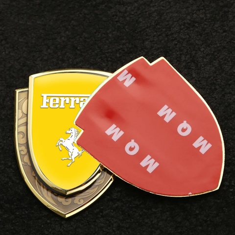 Ferrari Emblem Badge Self Adhesive Gold Yellow Base Pure White Logo