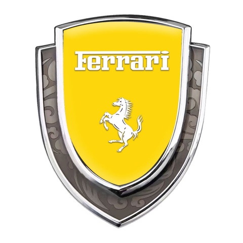 Ferrari Emblem Badge Self Adhesive Silver Yellow Base Pure White Logo