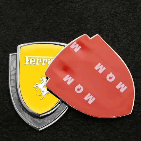 Ferrari Emblem Badge Self Adhesive Silver Yellow Base Pure White Logo