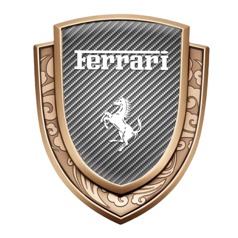 Ferrari Metal Emblem Self Adhesive Gold Carbon Fiber Pearl White Logo