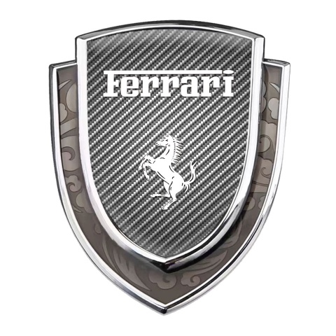 Ferrari Metal Emblem Self Adhesive Silver Carbon Fiber Pearl White Logo