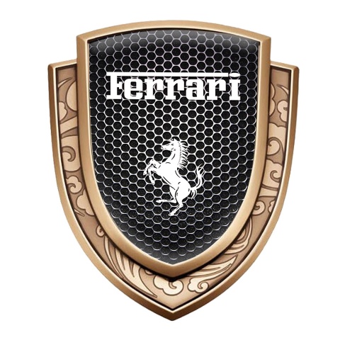 Ferrari Fender Emblem Badge Gold Perforated Steel Effect White Logo