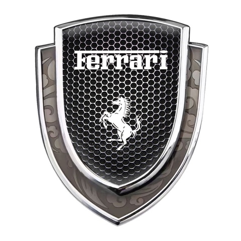 Ferrari Fender Emblem Badge Silver Perforated Steel Effect White Logo