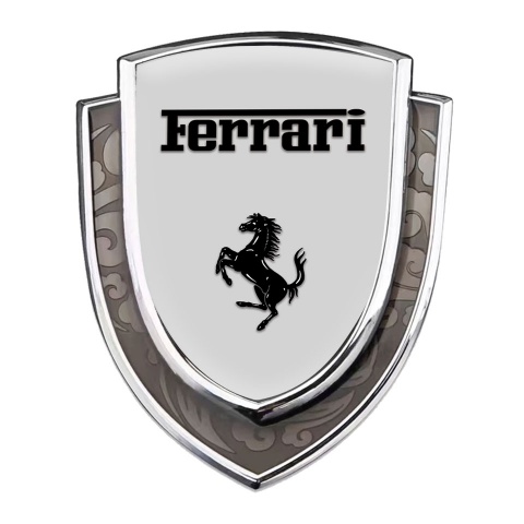 Ferrari Emblem Trunk Badge Silver Grey Fill Black Logo Edition
