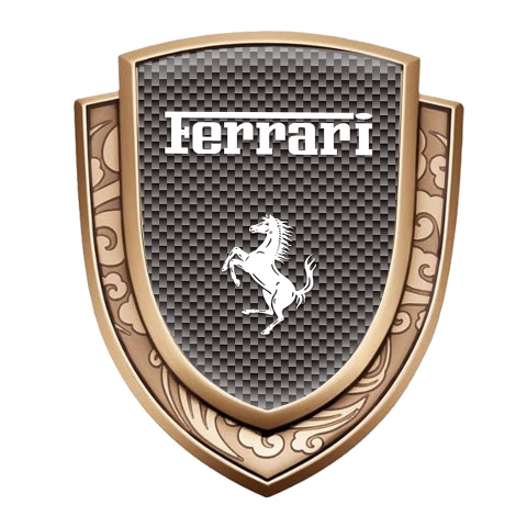 Ferrari Domed Emblem Gold Grey Carbon Effect White Logo Edition