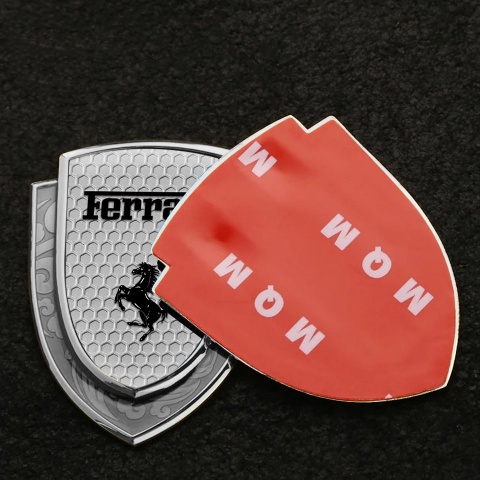 Ferrari Emblem Badge Silver Grey Honeycomb Black Logo Edition