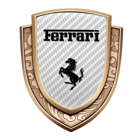 Ferrari Domed Emblem Gold White Carbon Fiber Black Logo Design