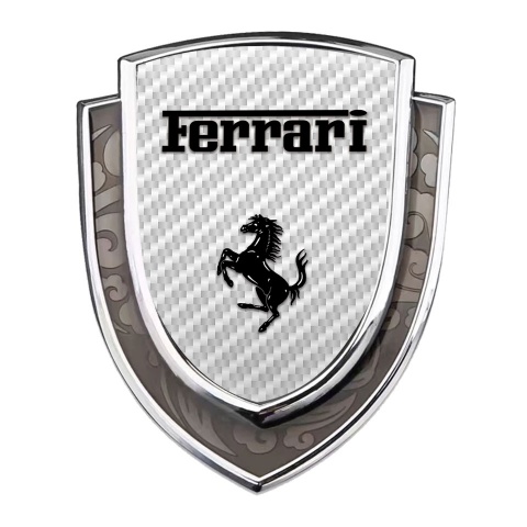 Ferrari Domed Emblem Silver White Carbon Fiber Black Logo Design