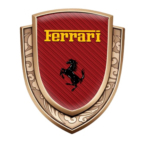Ferrari Emblem Ornament Gold Red Carbon Fiber Black Yellow Logo