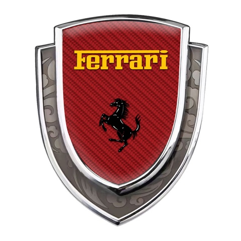 Ferrari Emblem Ornament Silver Red Carbon Fiber Black Yellow Logo