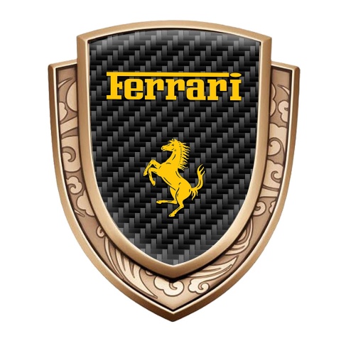 Ferrari Bodyside Domed Emblem Gold Black Carbon Fiber Yellow Logo