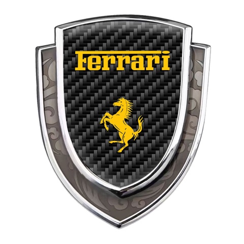 Ferrari Bodyside Domed Emblem Silver Black Carbon Fiber Yellow Logo