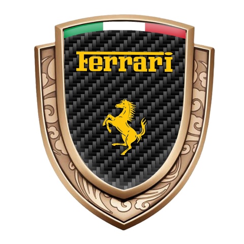 Ferrari Bodyside Emblem Self Adhesive Gold Black Carbon Italian Flag