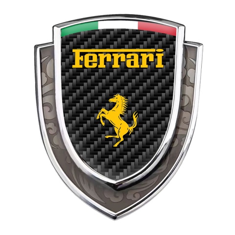 Ferrari Bodyside Emblem Self Adhesive Silver Black Carbon Italian Flag