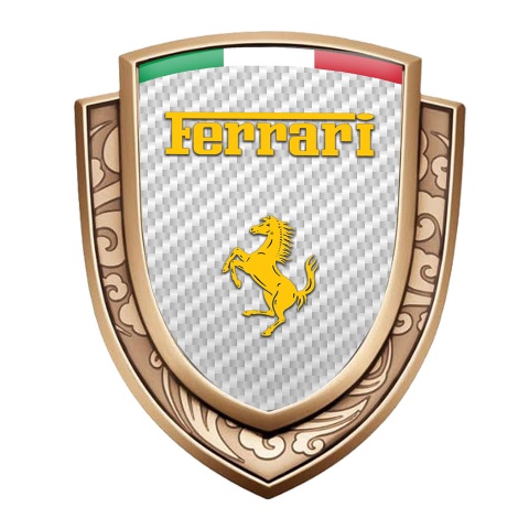 Ferrari Metal Domed Emblem Gold White Carbon Yellow Logo Italian Flag