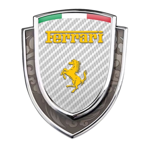 Ferrari Metal Domed Emblem Silver White Carbon Yellow Logo Italian Flag