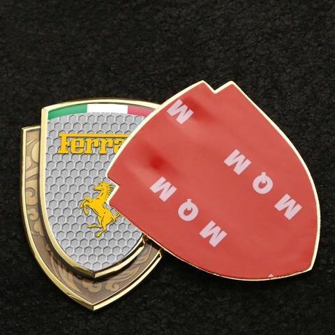 Ferrari Emblem Badge Self Adhesive Gold Honeycomb Yellow Logo Italian Flag