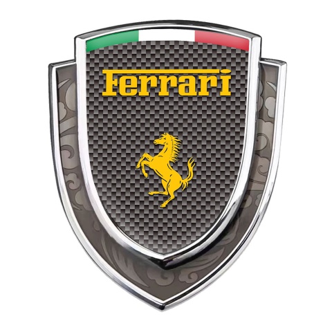 Ferrari Emblem Fender Badge Silver Grey Carbon Yellow Logo Italian Flag