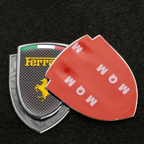Ferrari Emblem Fender Badge Silver Grey Carbon Yellow Logo Italian Flag