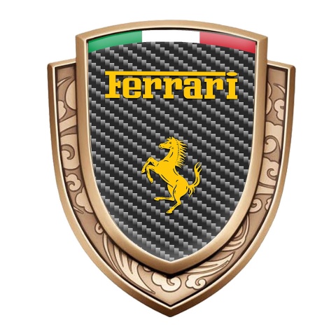 Ferrari Metal Emblem Self Adhesive Gold Dark Carbon Yellow Logo Italian Flag