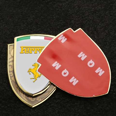 Ferrari Fender Emblem Badge Gold Grey Base Yellow Logo Italian Banner