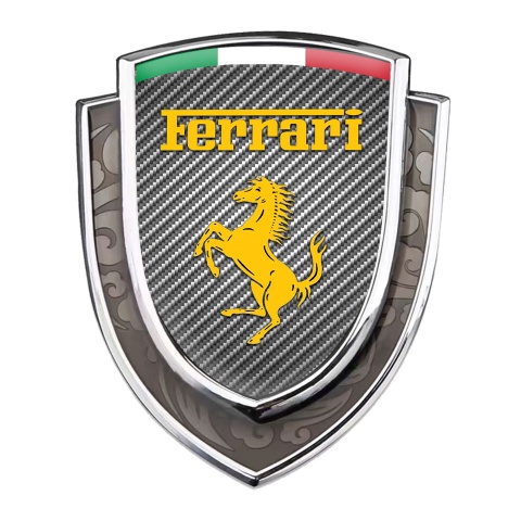 Ferrari Emblem Trunk Badge Silver Light Carbon Yellow Logo Italian Banner