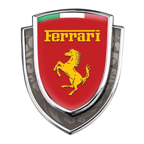 Ferrari Emblem Self Adhesive Silver Red Base Yellow Logo Italian Motif