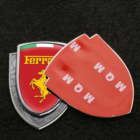 Ferrari Emblem Self Adhesive Silver Red Base Yellow Logo Italian Motif