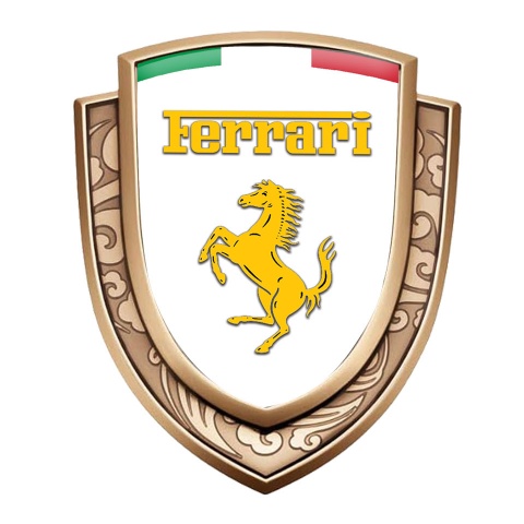 Ferrari Emblem Badge Gold White Background Yellow Logo Italian Flag