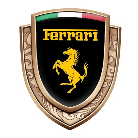 Ferrari Domed Emblem Gold Black Background Yellow Logo Italian Edition