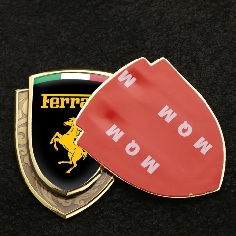Ferrari Domed Emblem Gold Black Background Yellow Logo Italian Edition