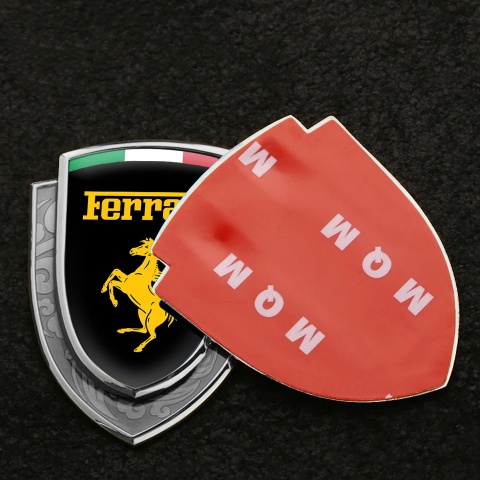 Ferrari Domed Emblem Silver Black Background Yellow Logo Italian Edition