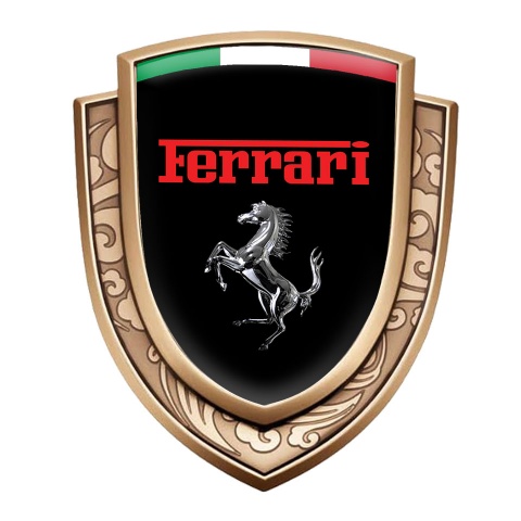 Ferrari Emblem Ornament Gold Black Base Chrome Logo Italian Edition