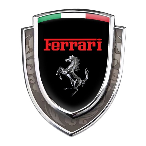 Ferrari Emblem Ornament Silver Black Base Chrome Logo Italian Edition