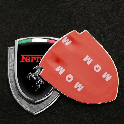 Ferrari Emblem Ornament Silver Black Base Chrome Logo Italian Edition
