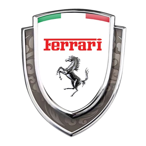 Ferrari Bodyside Domed Emblem Silver White Base Chrome Logo Italian Flag