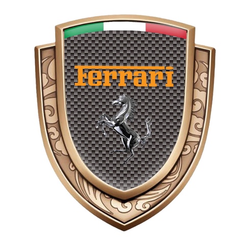 Ferrari Emblem Car Badge Gold Grey Carbon Chrome Logo Italian Flag
