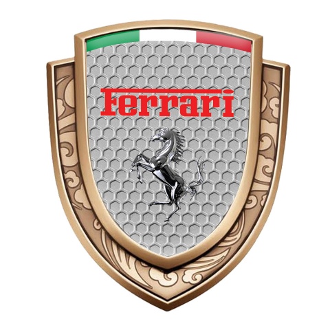Ferrari Metal Domed Emblem Gold Honeycomb Chrome Logo Italian Edition