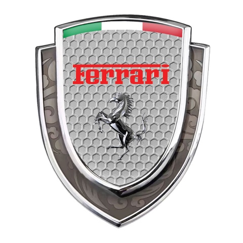 Ferrari Metal Domed Emblem Silver Honeycomb Chrome Logo Italian Edition