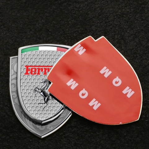 Ferrari Metal Domed Emblem Silver Honeycomb Chrome Logo Italian Edition