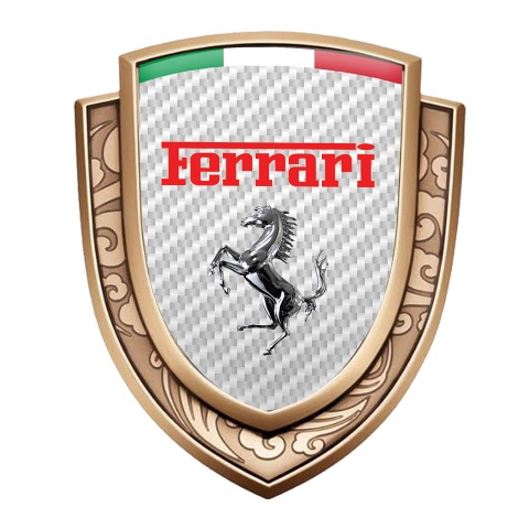 Ferrari Badge Self Adhesive Gold White Carbon Chrome Motif Italian Flag