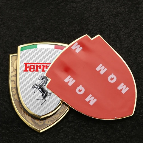Ferrari Badge Self Adhesive Gold White Carbon Chrome Motif Italian Flag