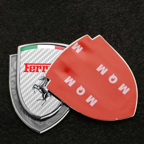 Ferrari Badge Self Adhesive Silver White Carbon Chrome Motif Italian Flag