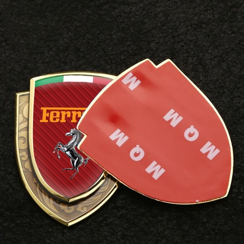 Ferrari Emblem Badge Self Adhesive Gold Red Carbon Chrome Logo Italian Flag