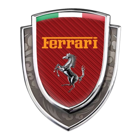 Ferrari Emblem Badge Self Adhesive Silver Red Carbon Chrome Logo Italian Flag