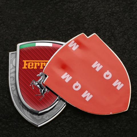 Ferrari Emblem Badge Self Adhesive Silver Red Carbon Chrome Logo Italian Flag